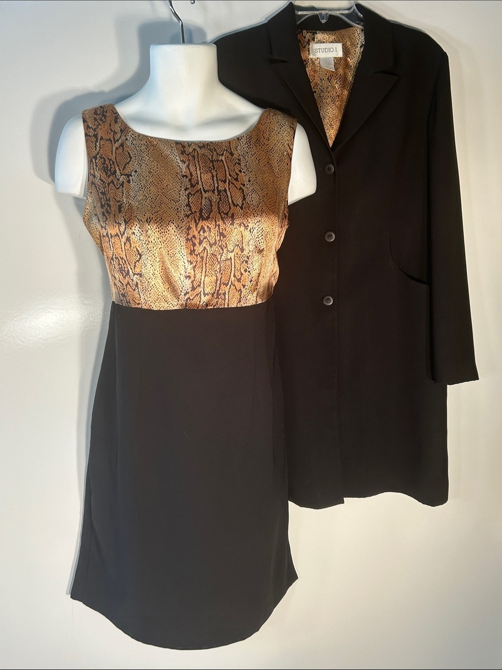 Studio I SZ 12 2pc. Black Dress & Blazer Snake-Print Dressy Chic Career Timeless